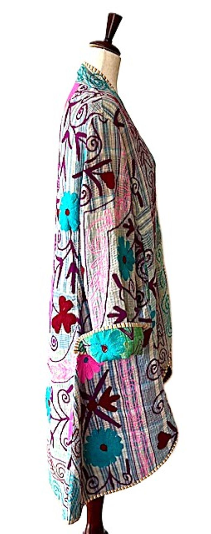 Jacket - New Embroidered Tulip Cut Designer Waist Coat With Kantha Stitching