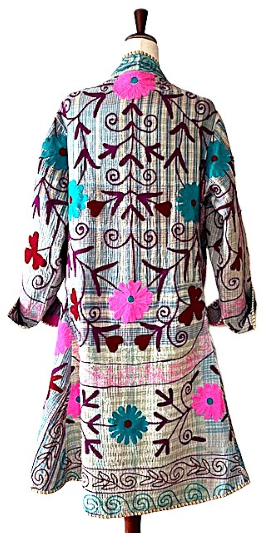 Jacket - New Embroidered Tulip Cut Designer Waist Coat With Kantha Stitching