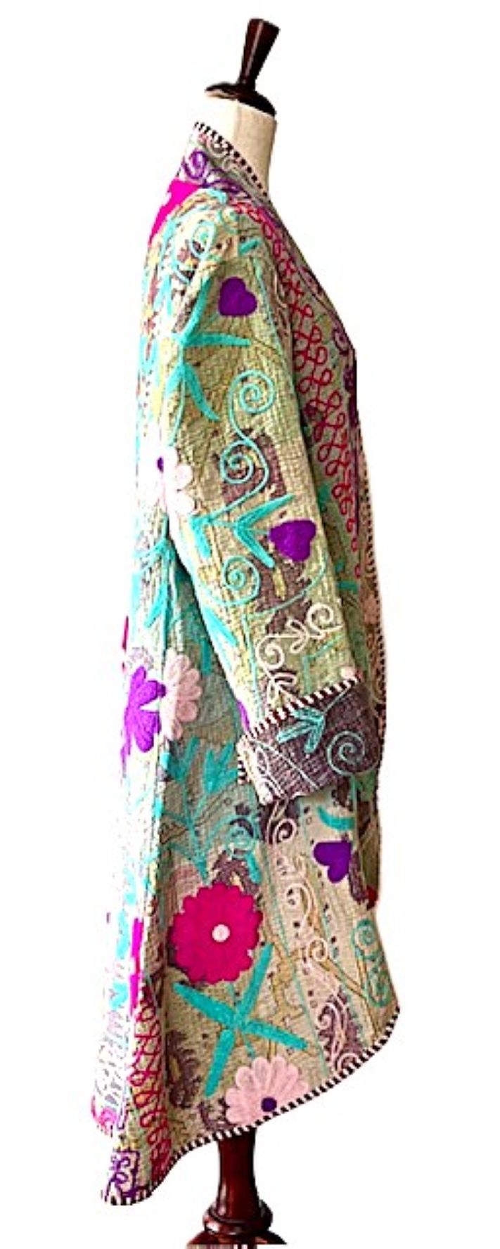 Jacket - New Embroidered Tulip Cut Designer Waist Coat With Kantha Stitching