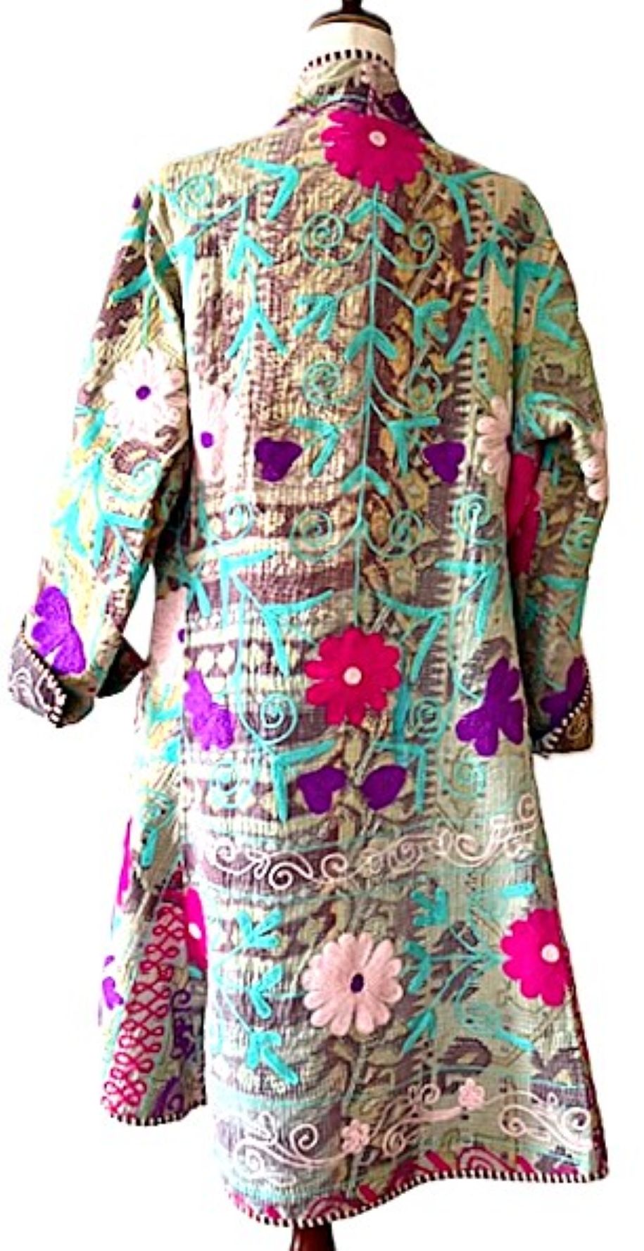 Jacket - New Embroidered Tulip Cut Designer Waist Coat With Kantha Stitching