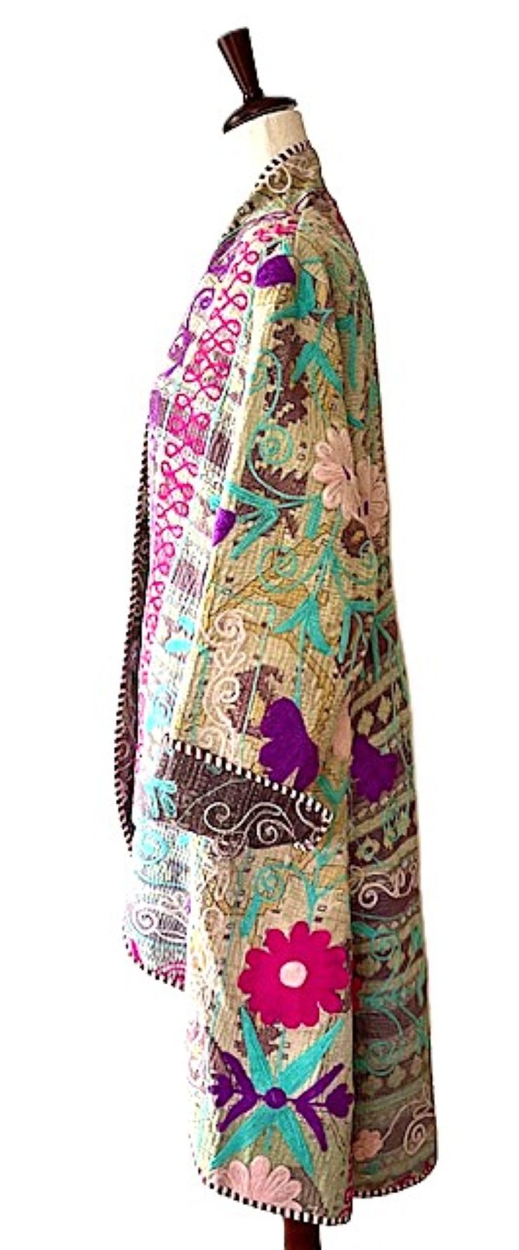 Jacket - New Embroidered Tulip Cut Designer Waist Coat With Kantha Stitching