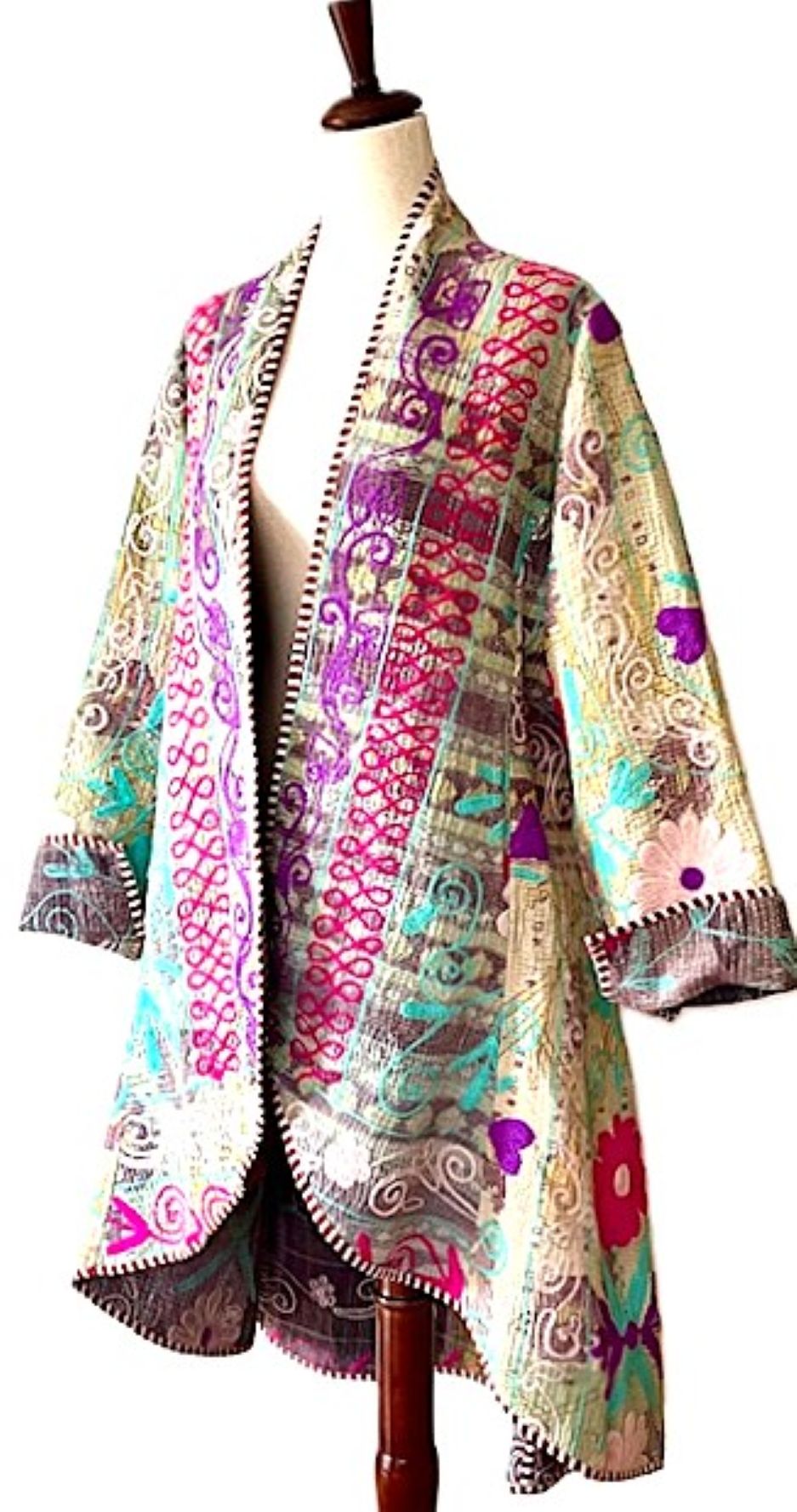 Jacket - New Embroidered Tulip Cut Designer Waist Coat With Kantha Stitching
