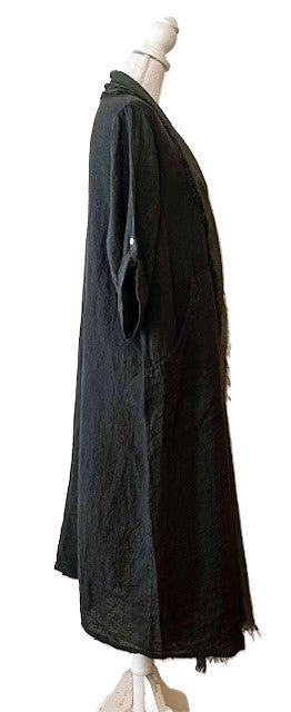 Jacket: Long Italian Linen and Silk Duster Jacket With Frayed Edges (2 Colors)