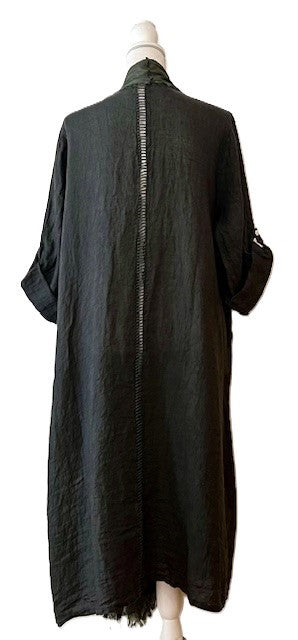 Jacket: Long Italian Linen and Silk Duster Jacket With Frayed Edges (2 Colors)