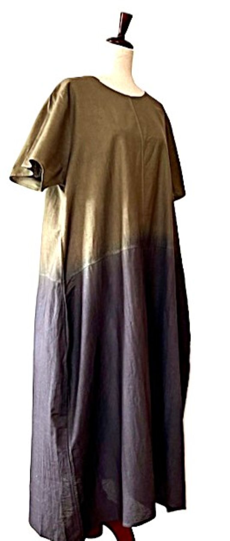 Dresses: Dip Dye Ombré Linen Dress with Pockets (Olive)