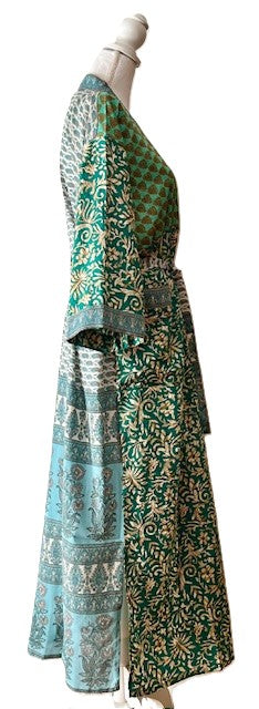 Long Silk Kimono Duster Is Feminine and Sweet. (Green Florals)