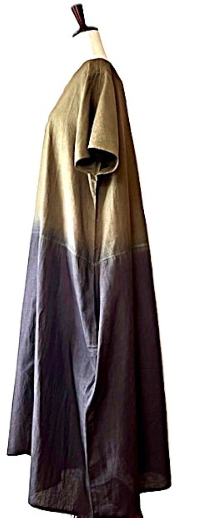 Dresses: Dip Dye Ombré Linen Dress with Pockets (Olive)