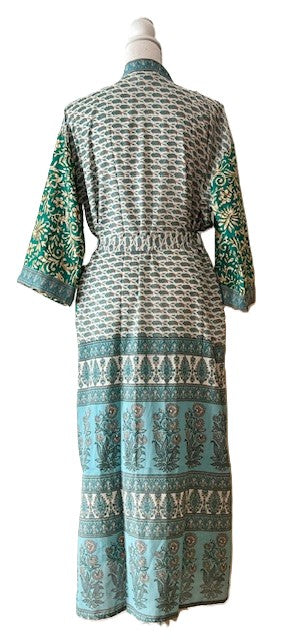 Long Silk Kimono Duster Is Feminine and Sweet. (Green Florals)