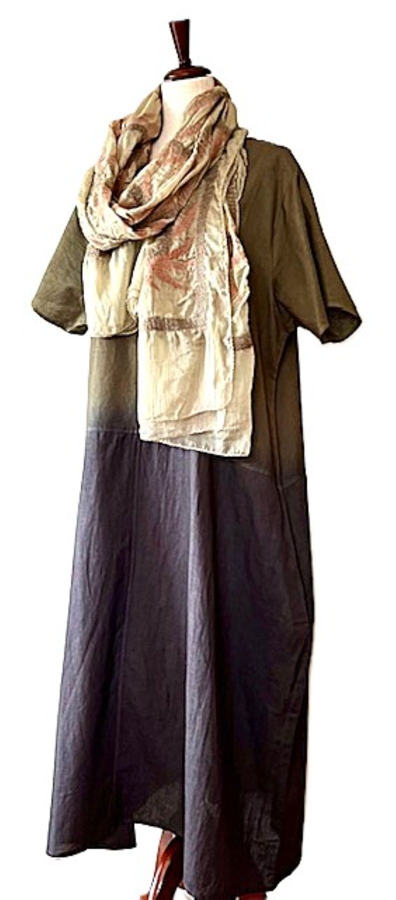 Dresses: Dip Dye Ombré Linen Dress with Pockets (Olive)