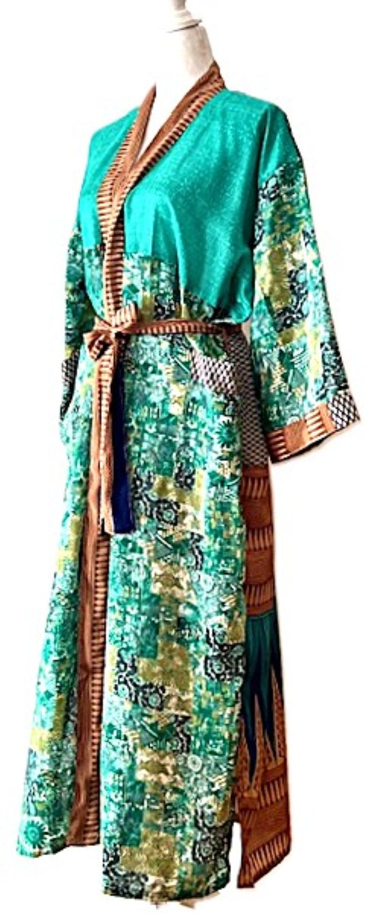 Dresses, Luxurious Silk Midi Kimono Duster. Glamorous (Emerald)