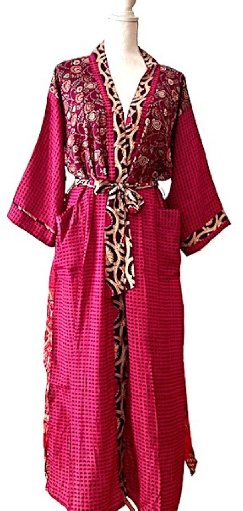 Dresses, Luxurious Silk Midi Kimono Duster. Glamorous (Wine)
