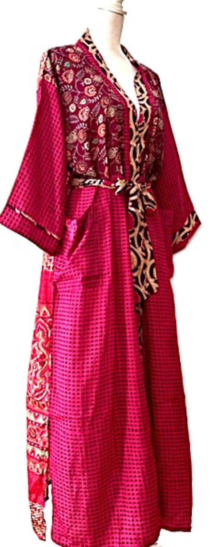 Dresses, Luxurious Silk Midi Kimono Duster. Glamorous (Wine)