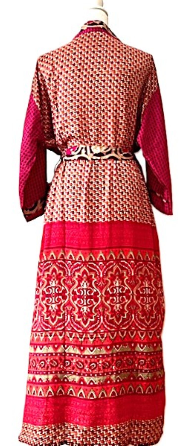 Dresses, Luxurious Silk Midi Kimono Duster. Glamorous (Wine)