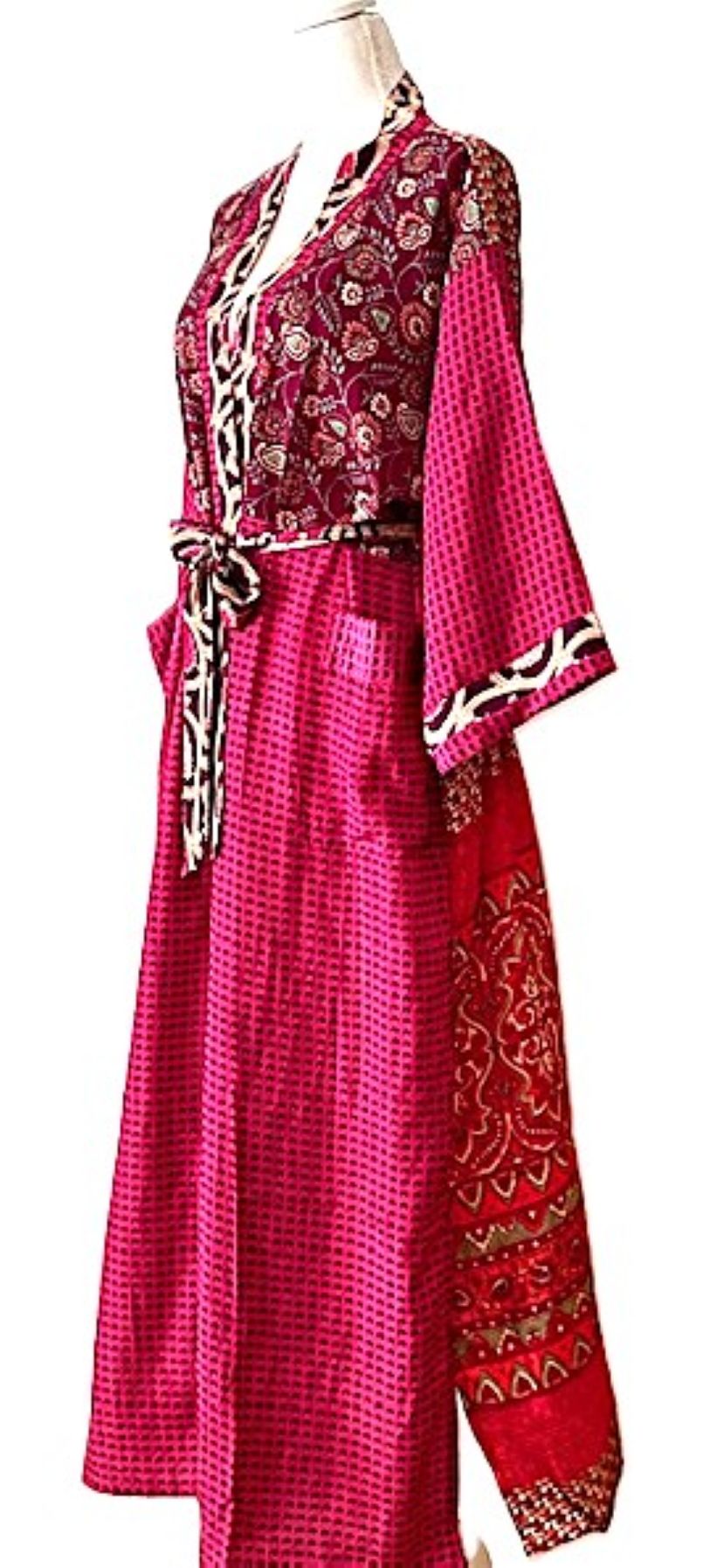Dresses, Luxurious Silk Midi Kimono Duster. Glamorous (Wine)