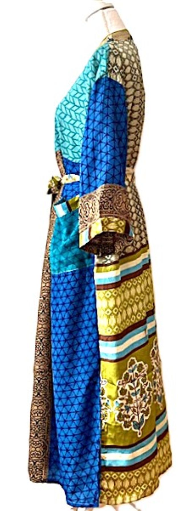 Dresses, Luxurious Silk Midi Kimono Duster. Glamorous (Turquoise)