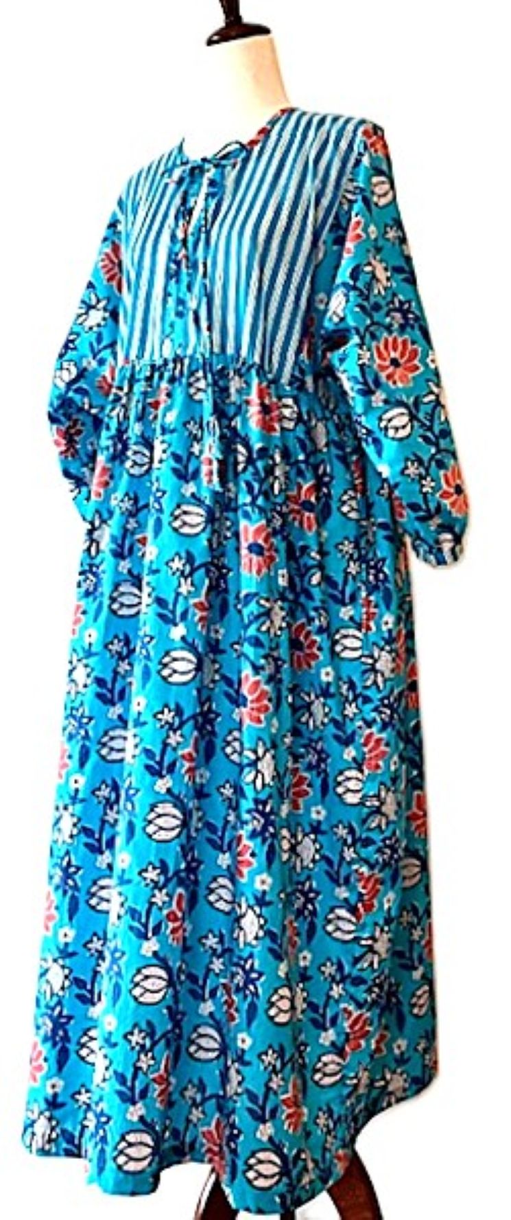 Dresses: Floral Cotton Handblock Midi In Royal Blue . A Beauty.