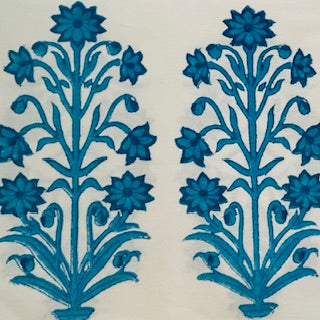 Luxe Dinner Napkins, Bloom Block Printed In Aqua. Striking