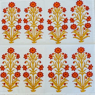Luxe Dinner Napkins, Bloom Block Printed In Orange. Striking