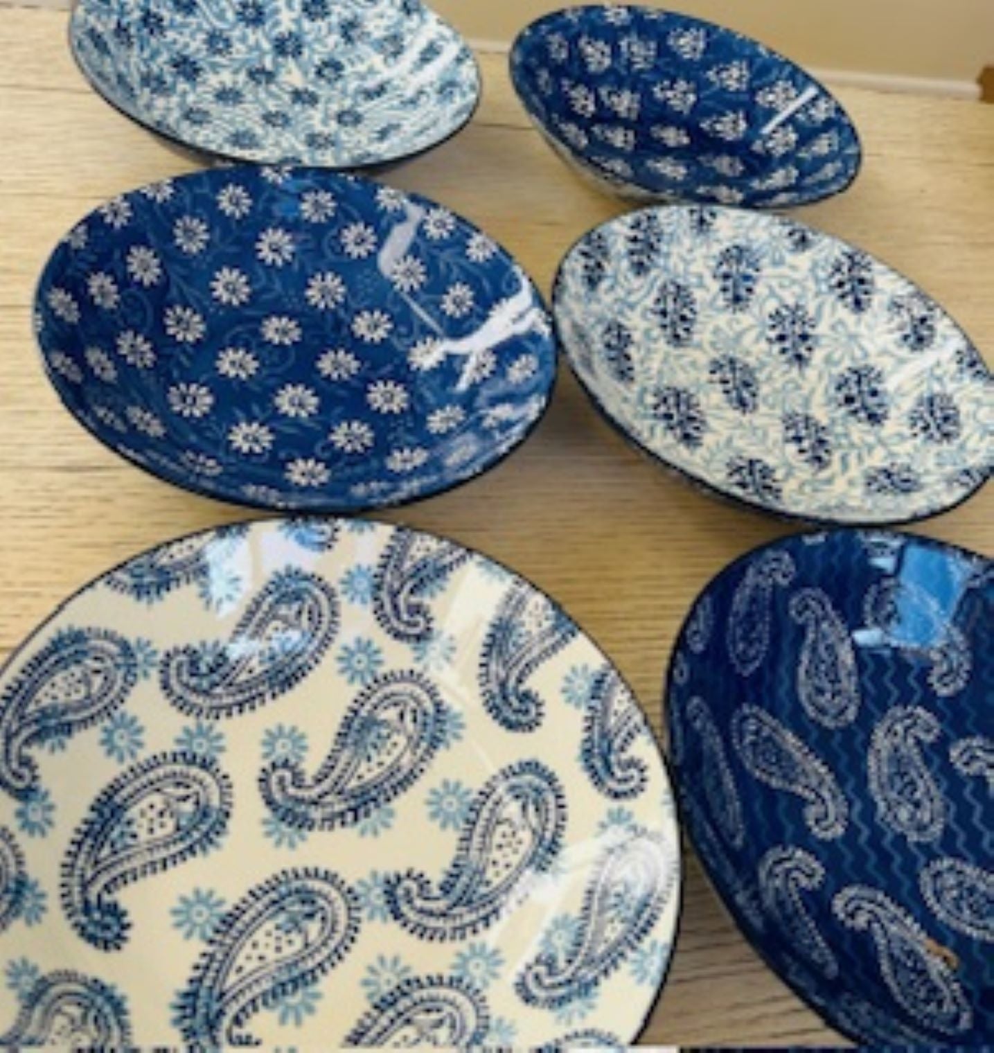 Carnival Blue Soup or Pasta Bowls. Sold In Sets of 6. Assorted Blue