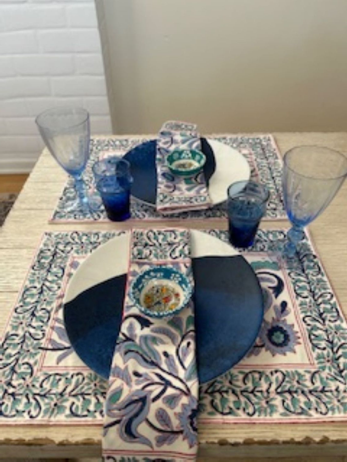 Hand Block Floral Printed Placemats and Napkins ( Sets of 6) Floral Blossom