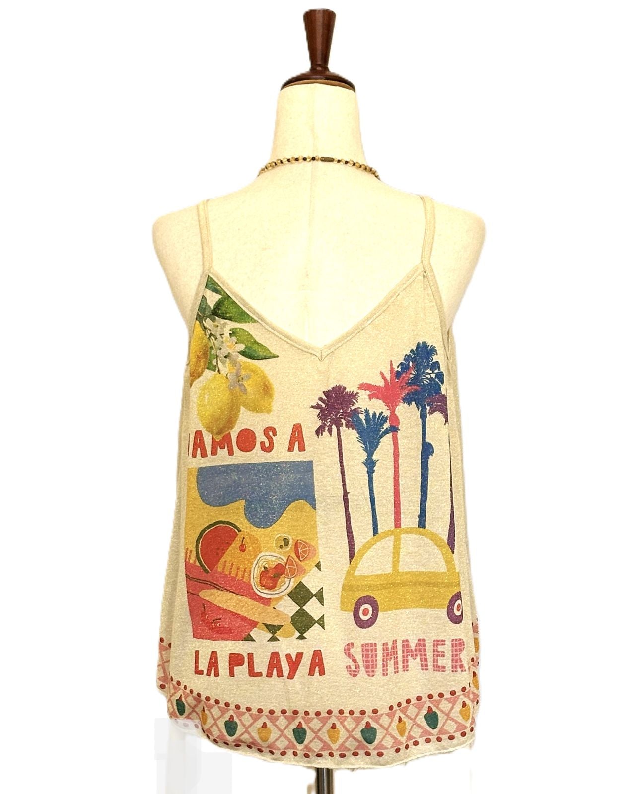 Tops, Limone Mediterranean Print Camisole. (Green)
