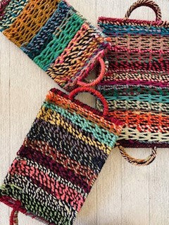 Colorful Jute Trays with Handles, Set of 3