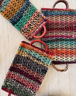 Colorful Jute Trays with Handles, Set of 3