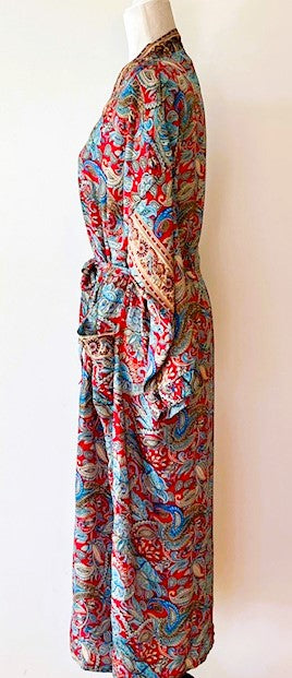 Silk Kimono Duster In A Beautiful, Rich Print: Red