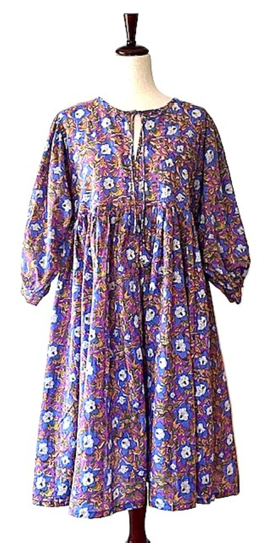 Dresses: Cotton Block Print Midi Is Delightful In An Unusual Color Combination