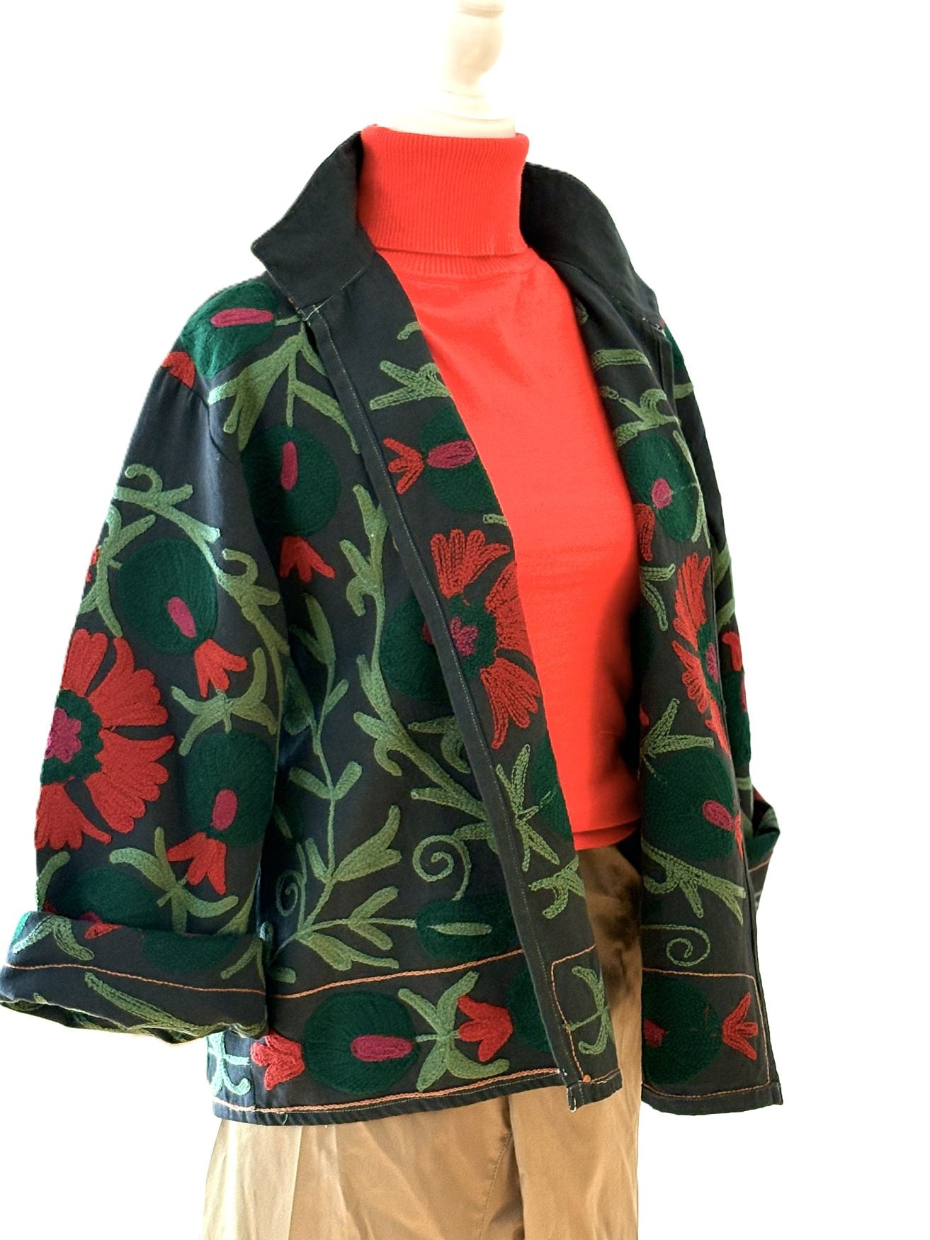 Wearable Art In This Hand Embroidered Short Jacket. (Dark Navy)