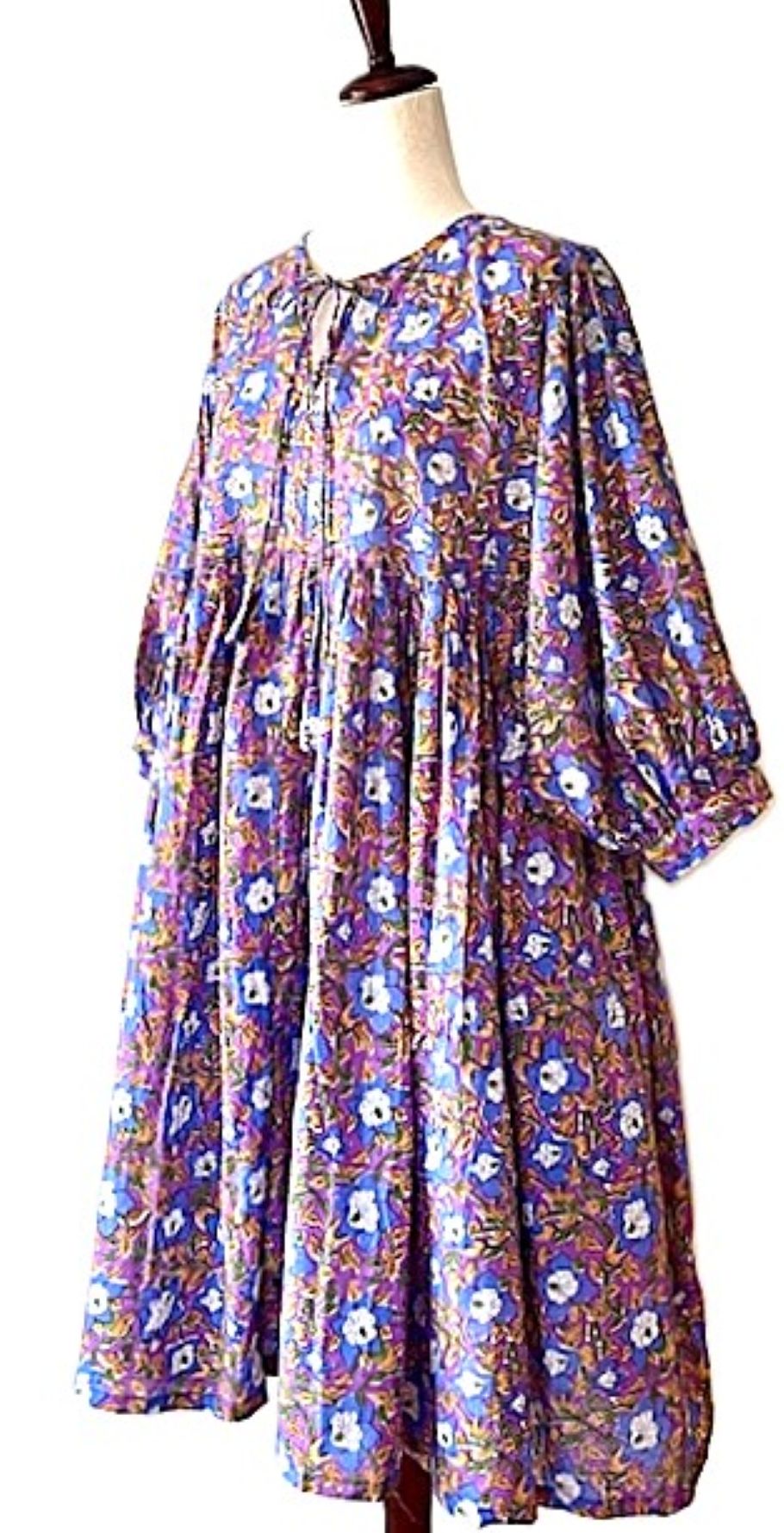 Dresses: Cotton Block Print Midi Is Delightful In An Unusual Color Combination