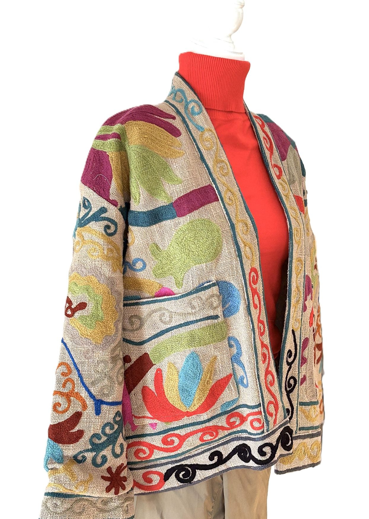Wearable Art In This Hand Embroidered Short Jacket.(Beige)