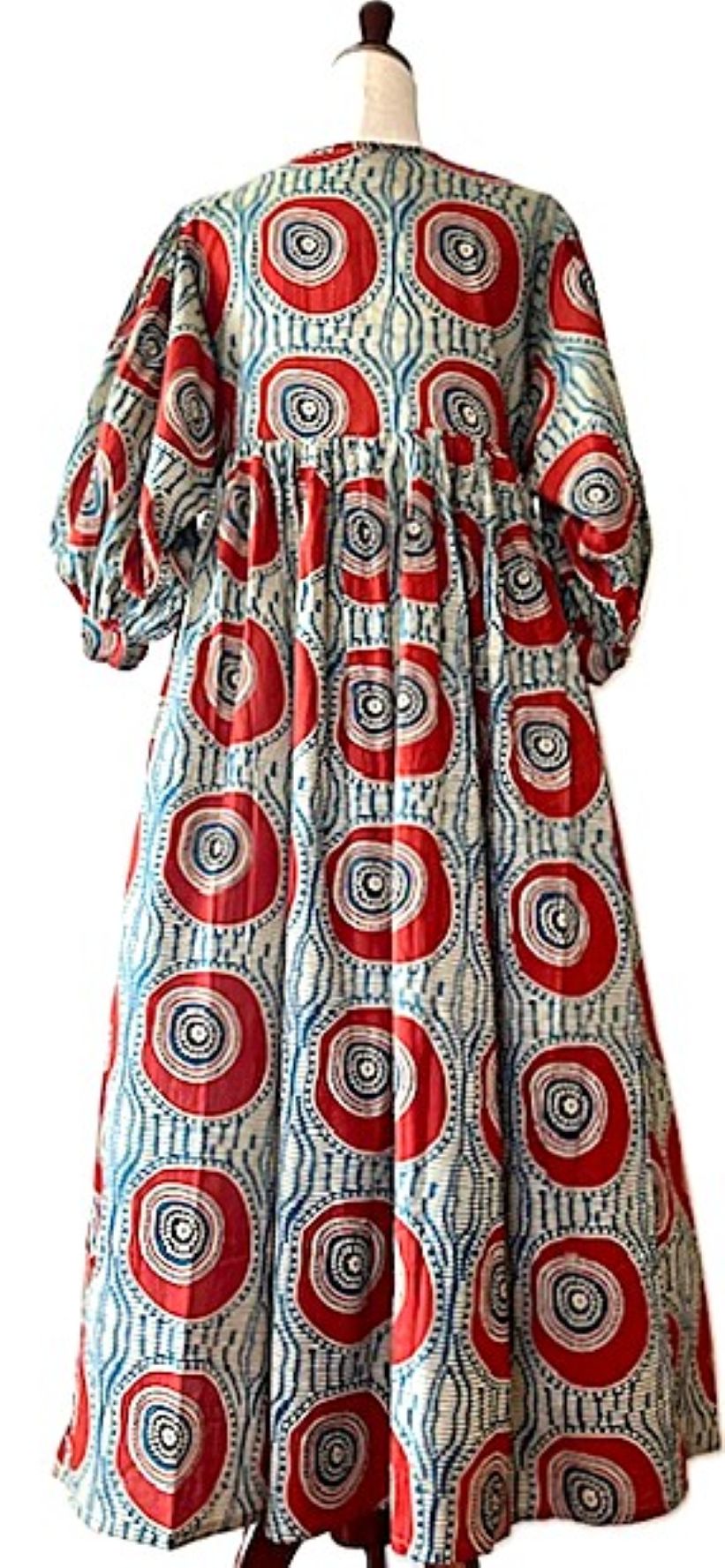 Dresses: Flared Geometric Midi Block Print.(Red Black)