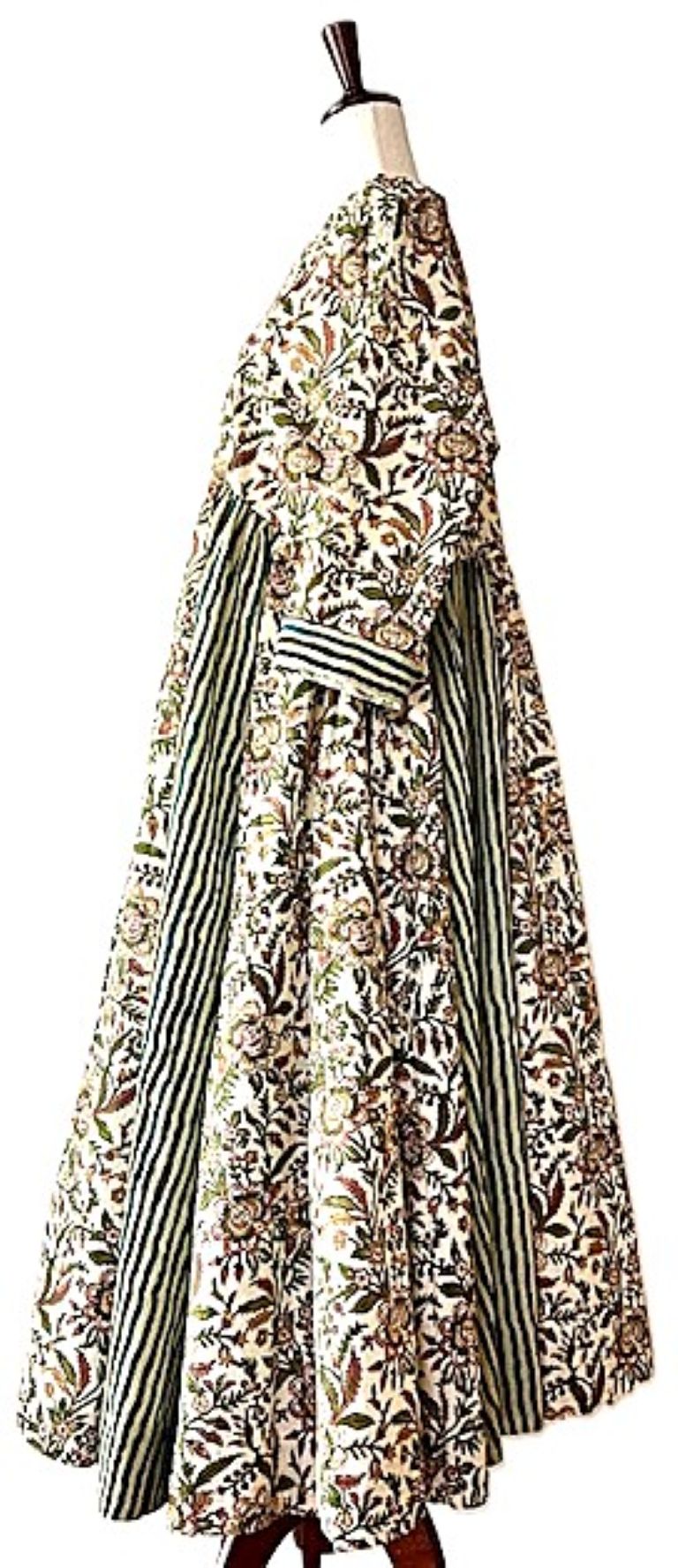 Dresses: Midi Block Print Floral Cotton With Inset Panels (Green)