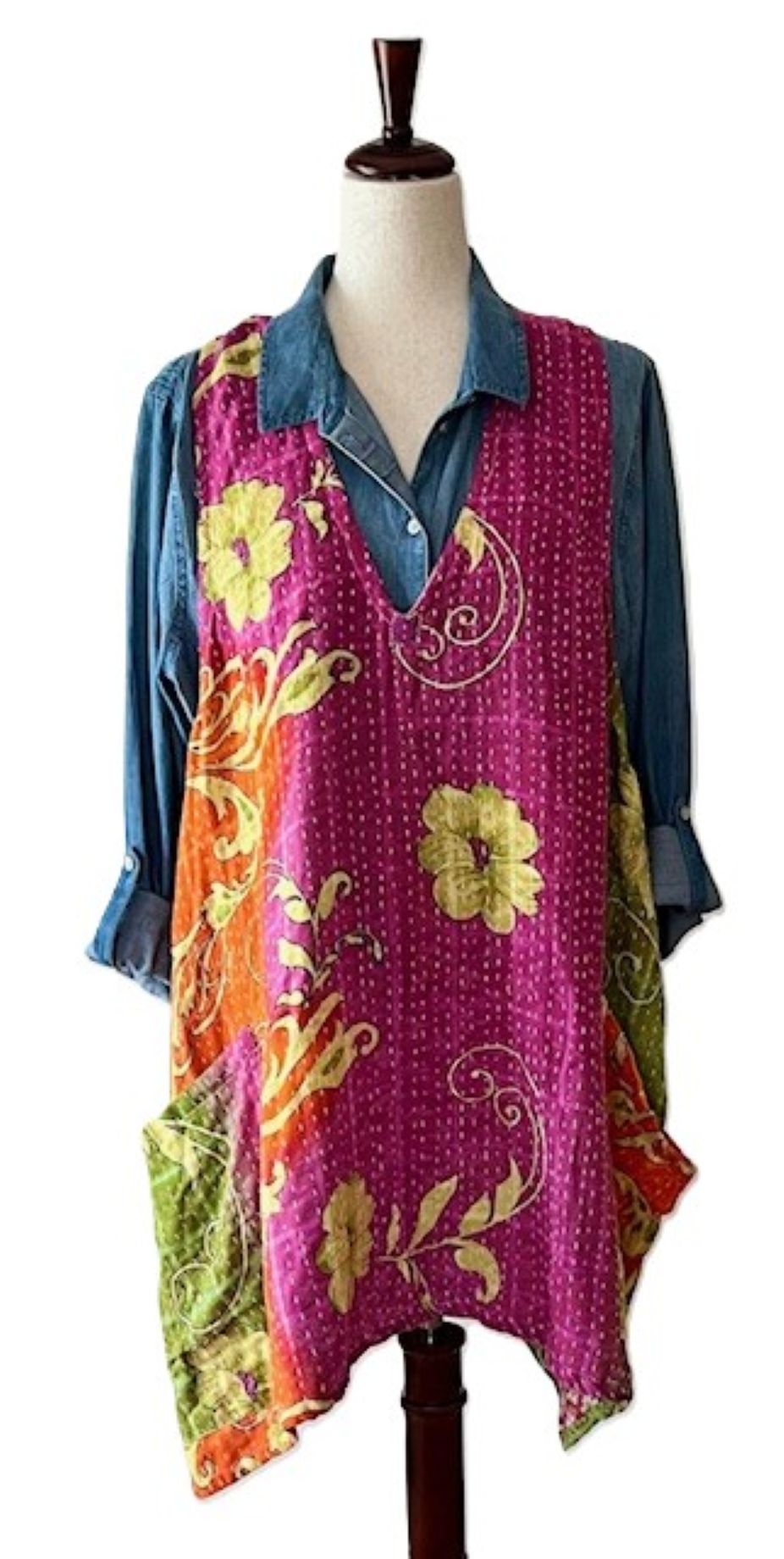 Kantha Bae Harmony Mini Dress, Reversible (Flowers)