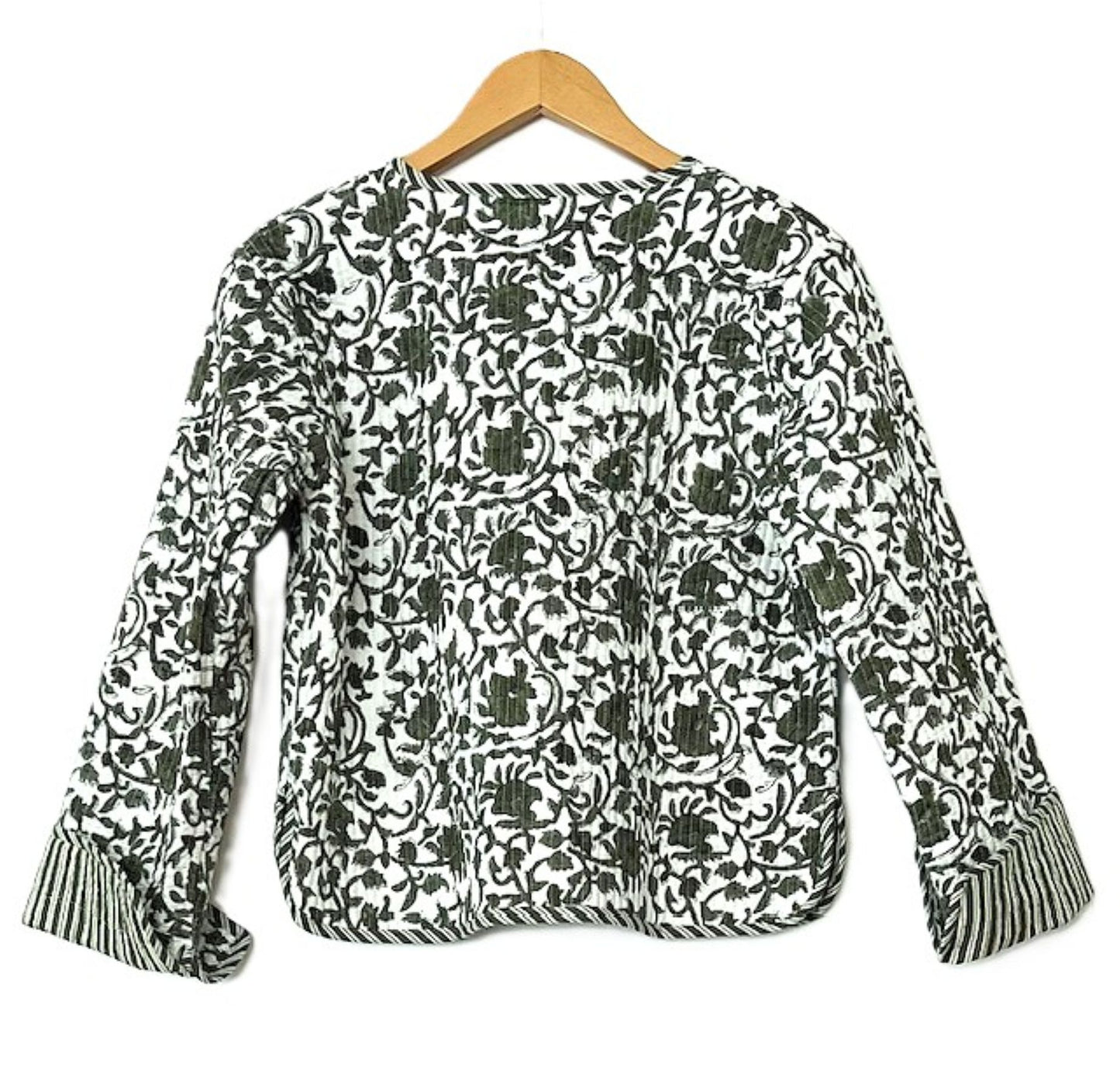 Reversible Cotton Quilted Womens Jacket With Stripe Piping (Olive)