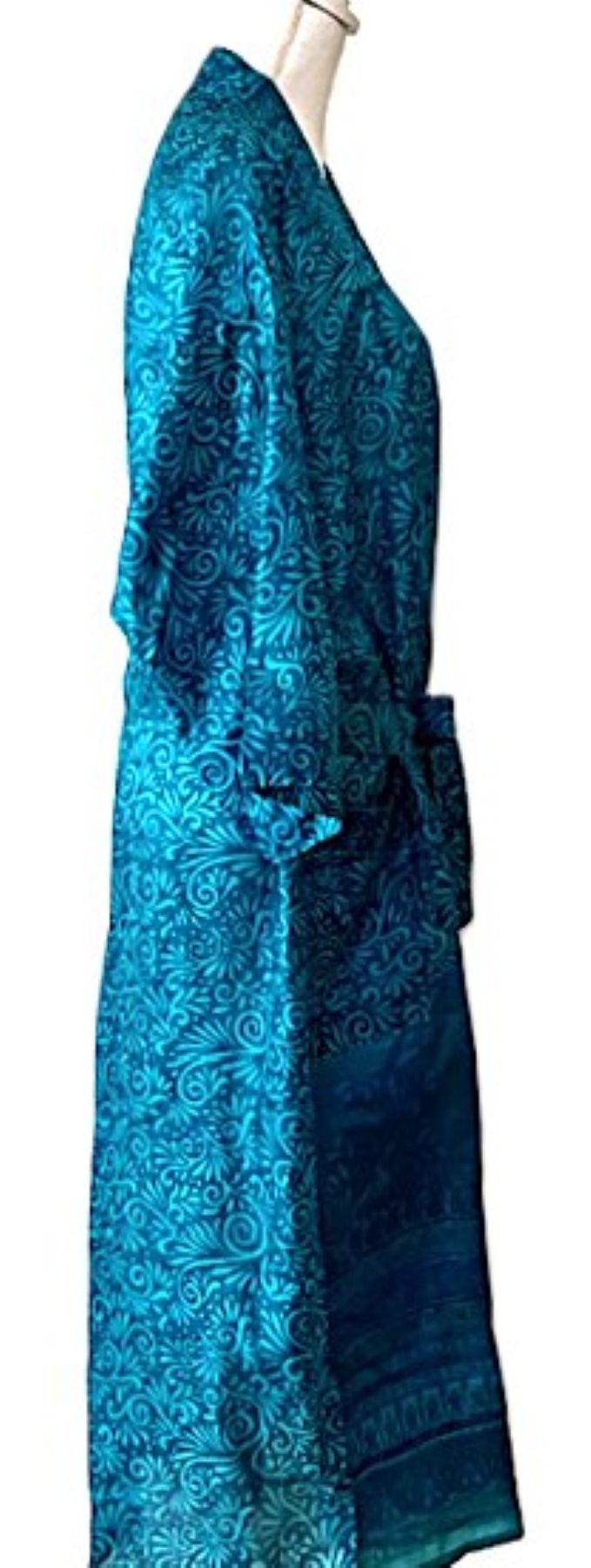 Luxurious Rich Silk Long Kimono Duster. Glamorous (Turquois)