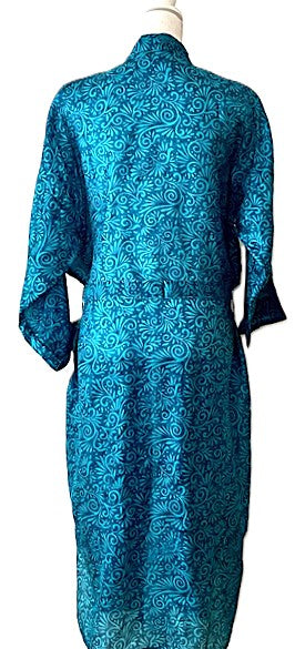 Luxurious Rich Silk Long Kimono Duster. Glamorous (Turquois)