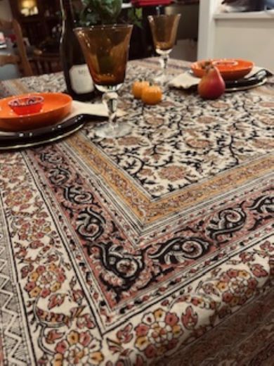 Gold and Rose Kalamkari Tablecloth (60 X 90) Is Dramatic