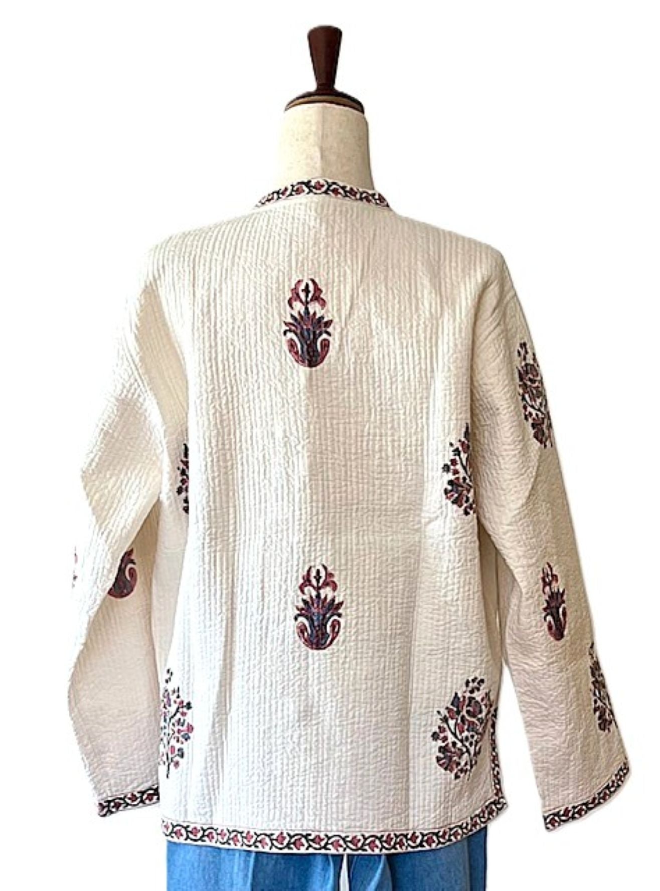 Luxe Cotton Quilted Women's Jacket, Fully Reversible (Cream Floral)