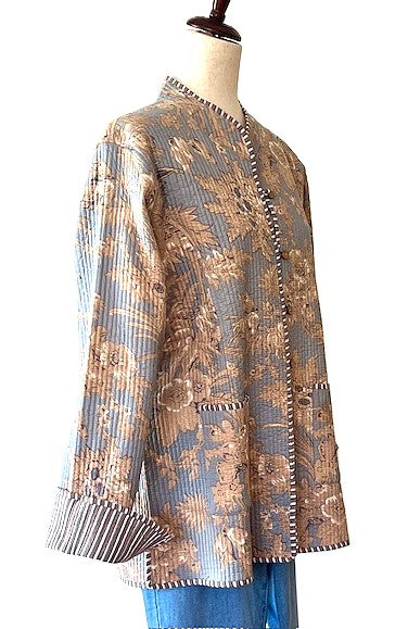Luxe Cotton Quilted Women's Jacket, Fully Reversible (Beige and Slate)