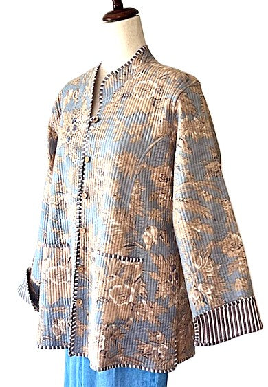 Luxe Cotton Quilted Women's Jacket, Fully Reversible (Beige and Slate)