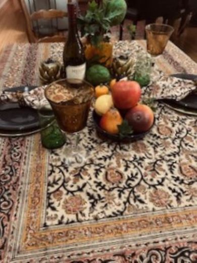 Gold and Rose Kalamkari Tablecloth (60 X 90) Is Dramatic