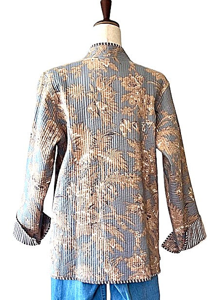 Luxe Cotton Quilted Women's Jacket, Fully Reversible (Beige and Slate)