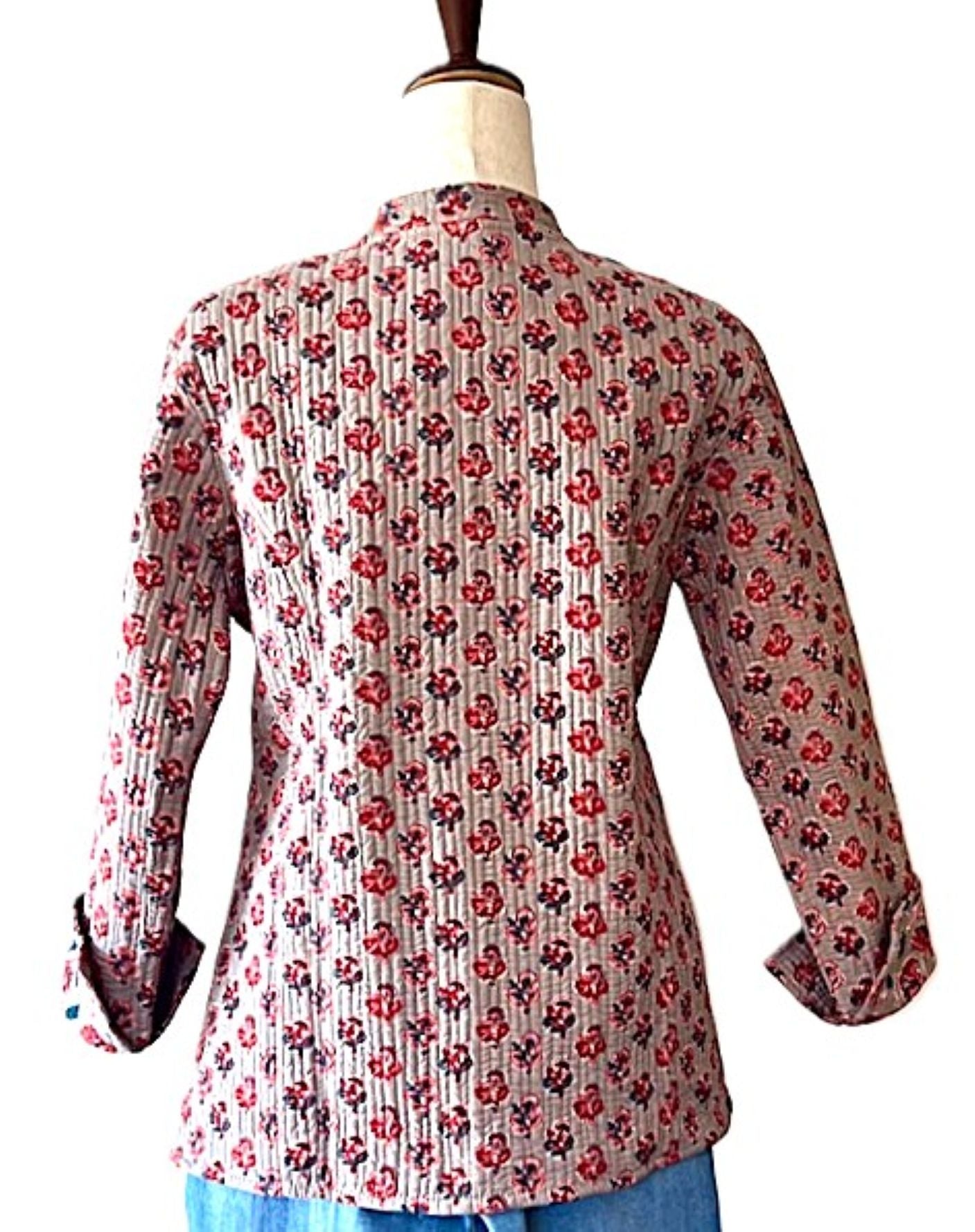 Luxe Cotton Quilted Women's Jacket, Fully Reversible (Rose Floral)