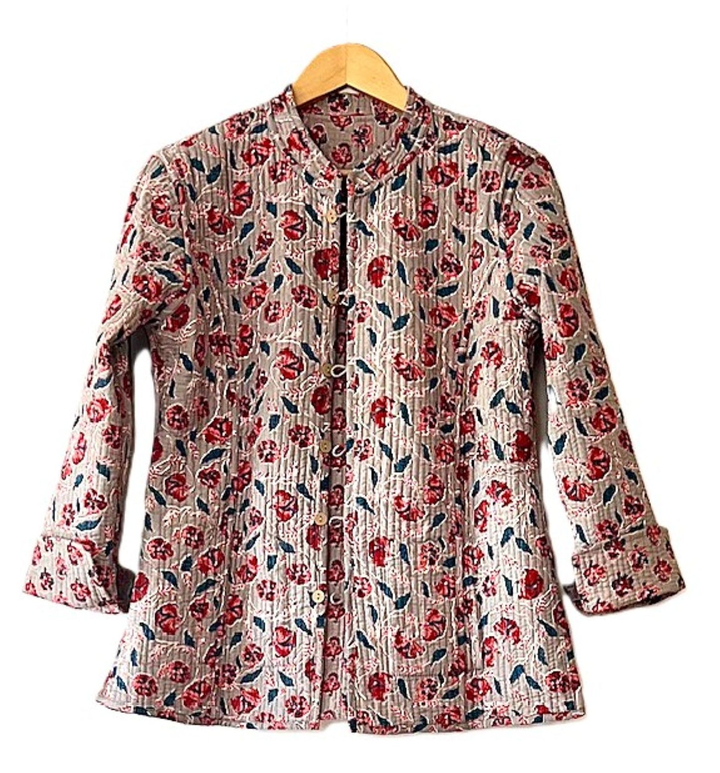Luxe Cotton Quilted Women's Jacket, Fully Reversible (Rose Floral)