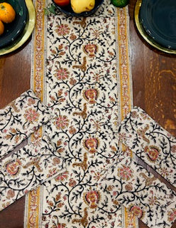 Rose and Gold Kalamkari Napkin Set and Table Runner