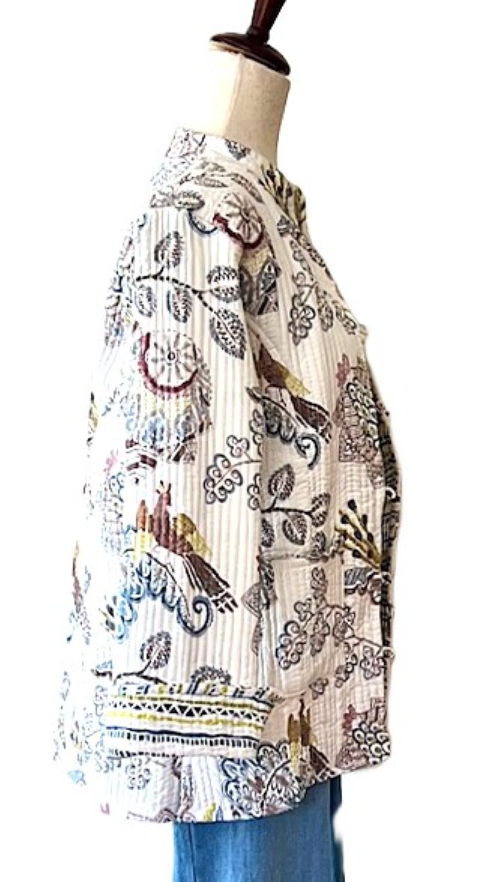 Luxe Cotton Quilted Women's Jacket, Fully Reversible. (Cream Botanical)