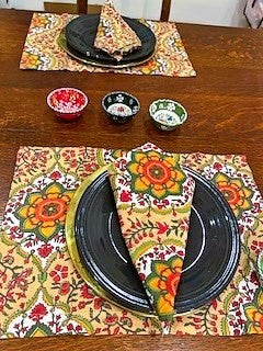 Beautiful Indian Block Printed 100% Cotton Harvest Placemats & Napkins. Sold In Sets of 4