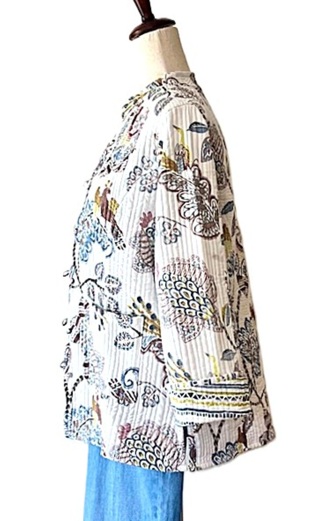 Luxe Cotton Quilted Women's Jacket, Fully Reversible. (Cream Botanical)